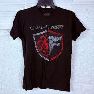 GAME OF THRONES black cotton short sleeve Targaryen & stark flag shirt SZ small